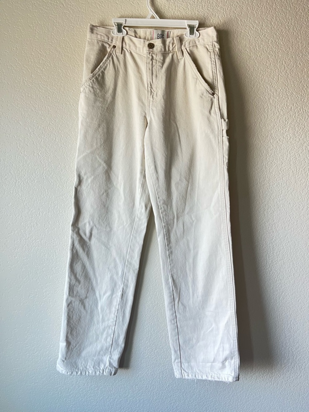 BDG Cream High Rise Carpenter Distressed Wide Leg Jeans with Utility Pockets - Picture 4 of 11